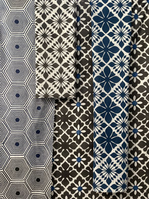 Blockprint fabrics designed by Maasa Production Pvt. Ltd. and printed in-house in Downtown Delhi