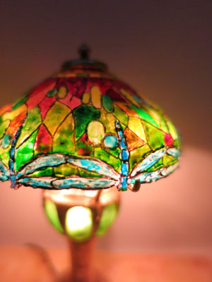 Tiffany lamp miniature  designed and created by me, real bronze metal. inspired by the piece "Hanging head Dragonfly" 1906 Art Institute of Chicago