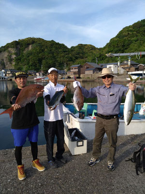 完全ふかせ釣り　5月18日午後便　ワラサ５ 本.真鯛７枚６０〜４５cmまででした