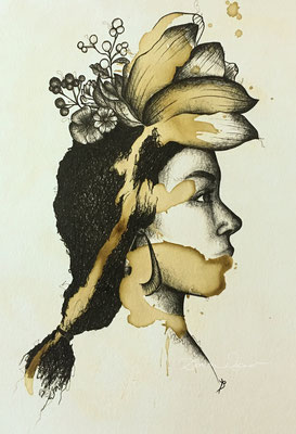 'blossom' 2019. coffee ink, mixed media on paper. 24x32cm (sold)