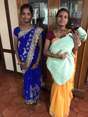 Karpagavalli with her new-born child and Soundarya who got married recently