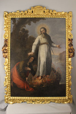 Lienzo y marco de La Apocalipsis de San Juan, anónimo del S. XVII. Parroquia de San Vicente, Sevilla.