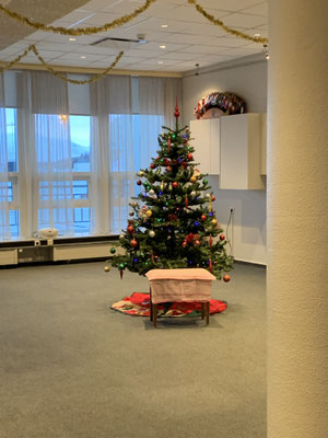 Tanz um den geschmückten Weihnachtsbaum beim Jólaball