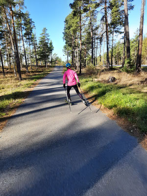 Fabia auf Skirollern in Ekerö unterwegs. (Foto: Ida Zeffer)