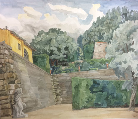 Florenz, Giardino di Boboli v. zweit. Parkplatz, Otto Eberhardt, 1999, Aquarell, Papier, 69x60cm, ID1571