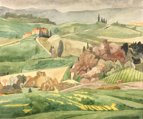 Crete Senesi v. Tenuta Belvedere (Monteroni d'Arabia) II, Otto Eberhardt, 2000, Aquarell, Papier, 48x42cm, ID1589