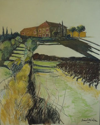 44-Domaine du Viala, technique mixte (fusain, pastel, huile) sur bois médium, format 65 cm x 81 cm, prix : 950 €