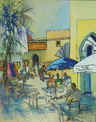 24-Maroc, Taza haut Medina, technique mixte (fusain, pastel, huile) sur bois médium, 65 cm x 81 cm, prix : 950 €