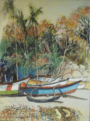 54-Agonda, salut à toi Gauguin, technique mixte (fusain, pastel, huile) sur bois médium, 60 cm x 80 cm, prix : 850 €