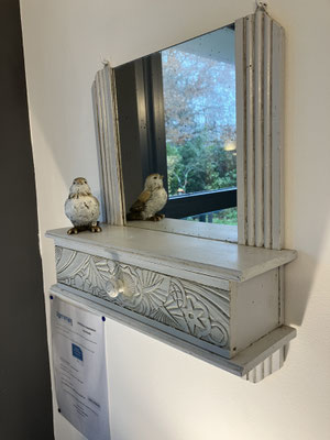 Ancien miroir tiroir patiné à la cire par mes soins 