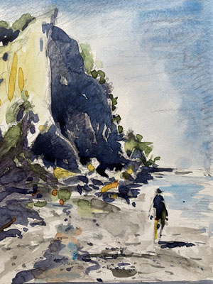 bei den Kreidefelsen von Møn, Bleistift und Aquarellfarbe