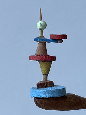 rabbit ear - detail - 2024 -. wood, glas, metal, brass, fluoride crystal, oil paint; 30 x 24 x 24 cm