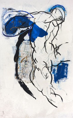 HANNES MLENEK, Der Strandschwimmer, Ölfarbe, Acryl, Collage / Leinwand, 175x109cm, 2020, Foto: Michael Nagl