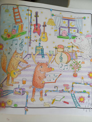 Malbuch "Die bunte Welt der Wombls" - bemalte Seite von Hannah   -   Dankeschön! :-)