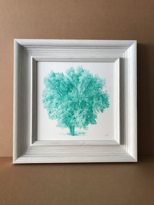"Árbol en Verde Ftalo" 50 x 50 cm. framed. Colored pencil on paper glued to aluminium dibond and wood frame. Private collection. Sold.