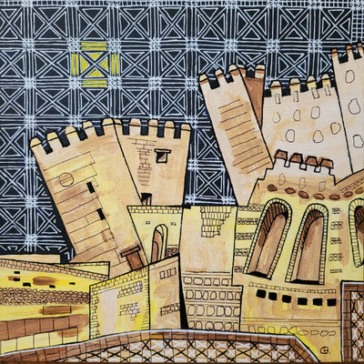 FORT uit de serie Alhambra - acrylverf op schilderspaneel - 25 X 25 - verkoopprijs € 50