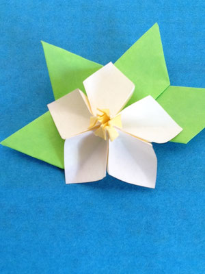 梨の木がキレイ。感化されて創ってみたよ。 Flower and leaves of Japanese pear, designed and folded by Teru Kutsuna.