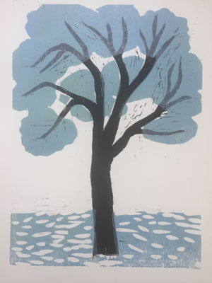 Winter Vinter Woodcut  2020 Holzschnitt Träsnitt 40x30