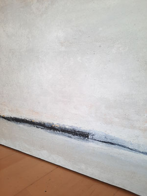 weisses Acrylbild Sandarbeit