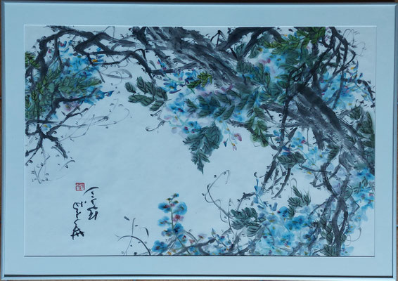 Liu Bin: Im Schatten junger Blüten. Farbe und Tusche auf Papier, Rahmengröße 78 x 56 cm Preis 490 Euro