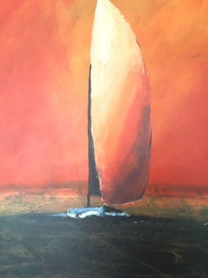 Bild Segelboot rot, 80 x 100 x 4 cm, Acrylfarben auf Leinwand