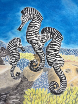 Zebra Seahorses: PanPastel / Pastel Pencils on Pastelmat 30x40cm