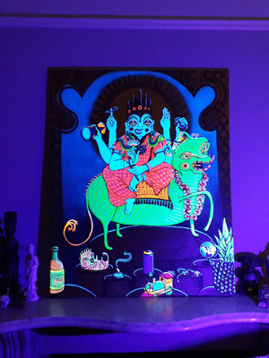 The Shrine, Acrylic Paint & Pens on Canvas, 2014 under UV light