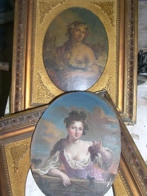 Restauration toiles, bois, allègement de vernis, trous, déchirures...