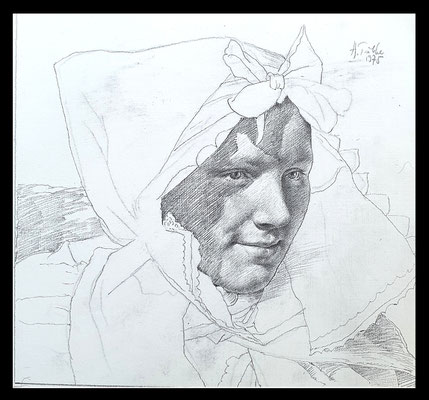 Slowakin II, Grafit/Papier, 22x24cm, 1975 - 680,- EUR