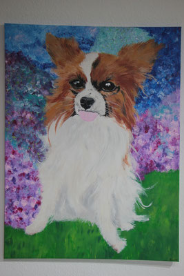 "Papillon" mit Hintergrund in Acrylfarbe auf 60x80cm Keilrahmen