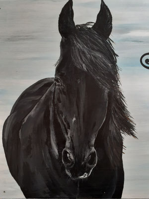 Zoom bzw. Ausschnitt (Boxenschild Acrylfarbe auf Holz 30x40cm)
