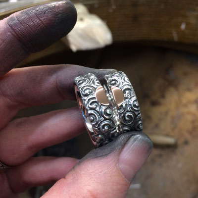 Individuelle Trauringe in 925/- Silber mit Rotgold 585/-