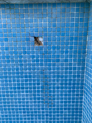 Rénovation d'une piscine ne mosaique bleu avec un trou. Pose d'un PVC Armé bleu claire sur Aix en Provence