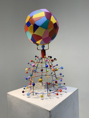 New Atlas 2022  Acrylic on steel, epoxy, wood, styrofoam, and paper.  18 x 10 x 10”