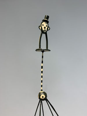 Mr. Peanut  2022  (detail) Acrylic on steel, paper, wire, epoxy, wood. 43 x 17 x 14”