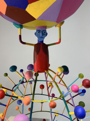 New Atlas 2022  Acrylic on steel, epoxy, wood, styrofoam, and paper.  18 x 10 x 10”