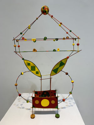 One Love  2022  Acrylic on steel, paper, wire, epoxy.  22 x 13 x 2.5”