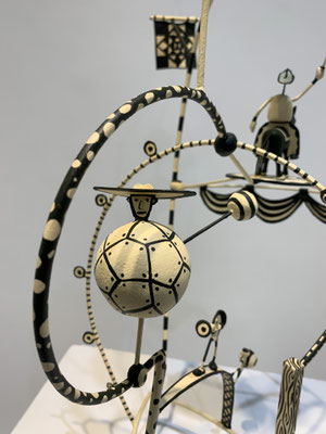 Mr. Peanut  2022  (detail) Acrylic on steel, paper, wire, epoxy, wood. 43 x 17 x 14”