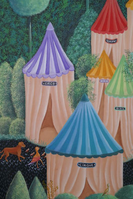 LE CIRQUE OEUVRE ORIGINALE Peinture HUILE SUR TOILE DE LIN CHRISTINE FRAGA FRENOT ART NAIF prix et disponibilités sur la page BOUTIQUE