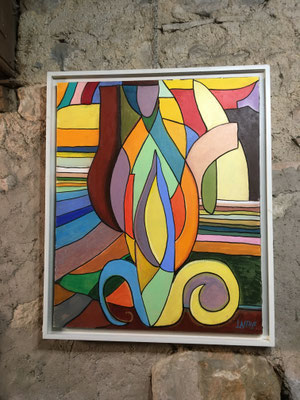 Réveil en Forêt. Acrylique. 61x50cm.  encadré. Disponible.