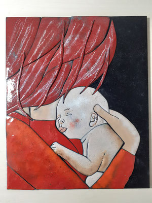 Moeder met kind , emaille