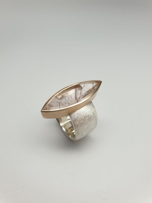 Ring in Silber mit Rutilquarz in Rosegold