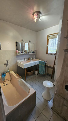Avant : Salle de bain vieillotte, manquant de fonctionnalité et de style