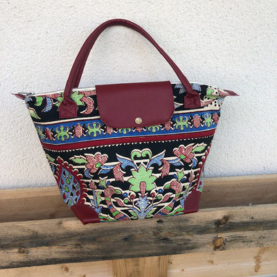 Sac en tissu Indien et simili cuir bordeaux
