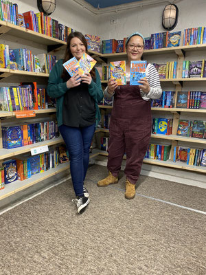 With Jo at the Rocketship Bookshop in Sailsbury (photo credit: Maisie Chan)