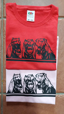Kinder T-Shirts rot Gr. 128, rosa Gr. 140, bedruckt mit Flex-Folie - je 15 Euro
