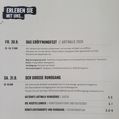 Allgemeines Programm Artwalk 2024 Bremgarten