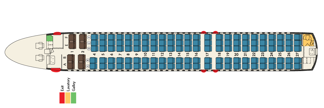 Sitzplan mit 128 Sitzplätzen/Hawaiian Airlines