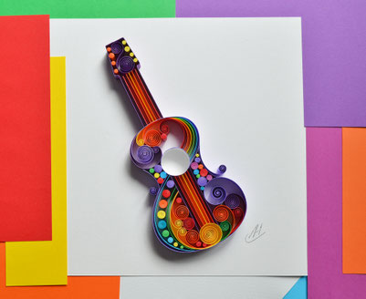 Guitar, Quilling wall art, Guitar framed art, Birthday gift, Music art, Gift for musician