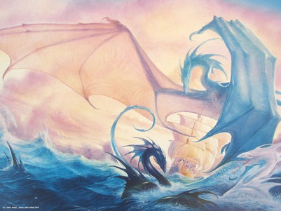 Tintaglia, la Vivacia et les serpents de mer, par John Howe
